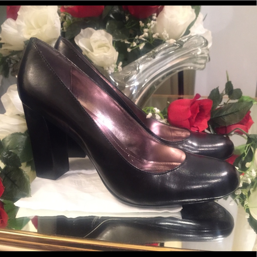 Black Calvin Klein round toe heels